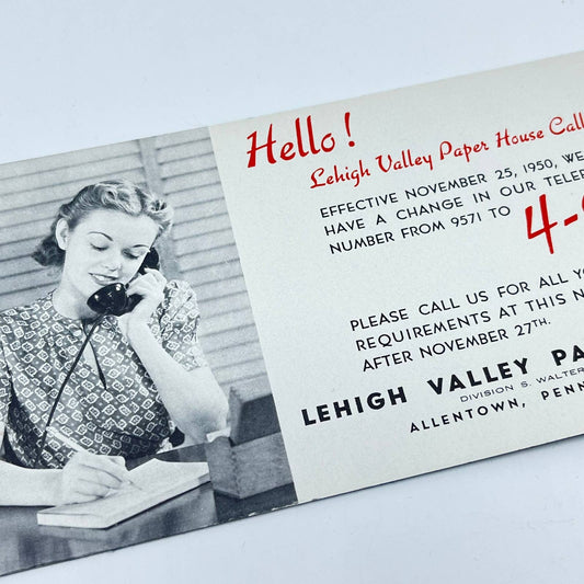 1950 Blotter Card Lehigh Valley Paper House Allentown PA SC9