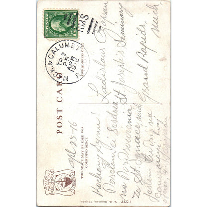 Father Marquette's Monument St. Ignace MI 1916 Original Postcard TK1-28