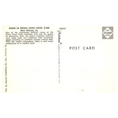 Vintage Postcard - Room in Prince Conti Hotel #308 New Orleans Louisiana P4-6