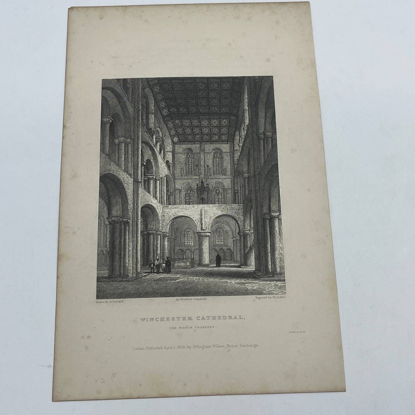 1836 Original Art Engraving Winchester Cathedral View of the North Transept AC6