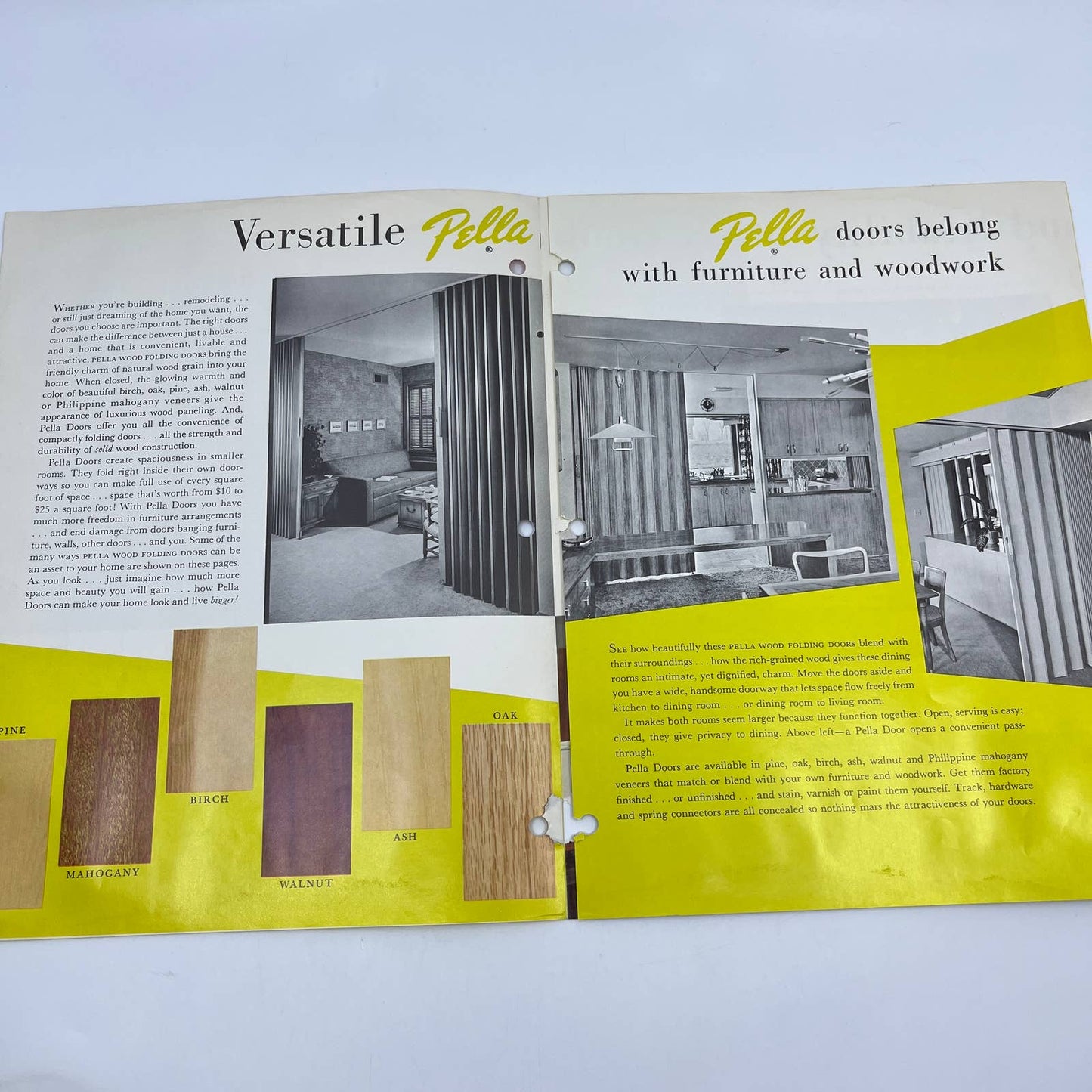 1960s MCM Pella Wood Folding Doors Fold Out Brochure TH7