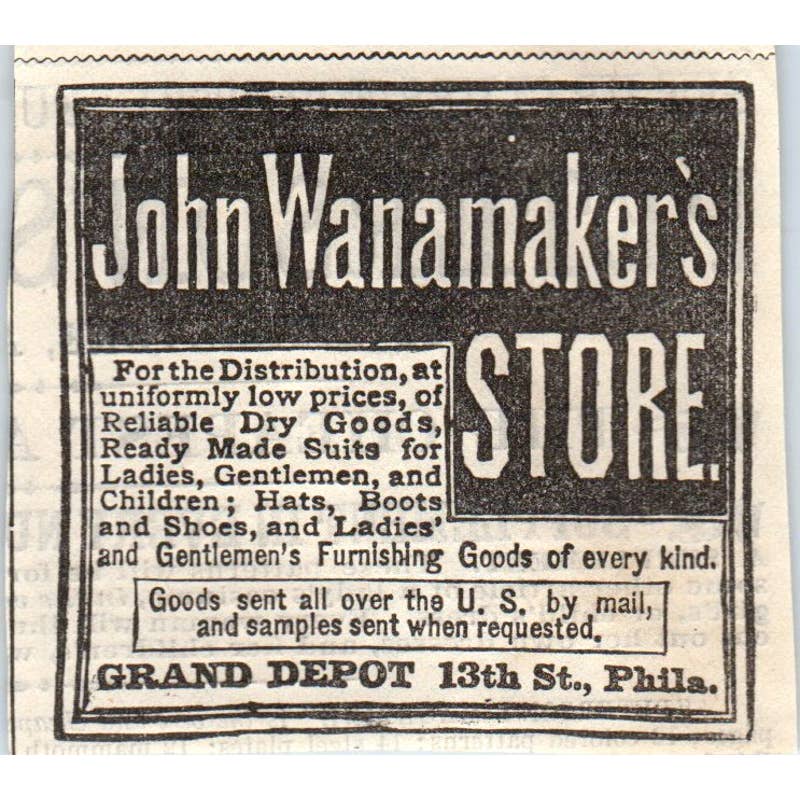 1878 Peterson's Magazine Ad - John Wanamaker's Store Dry Goods Philadelphia SF2