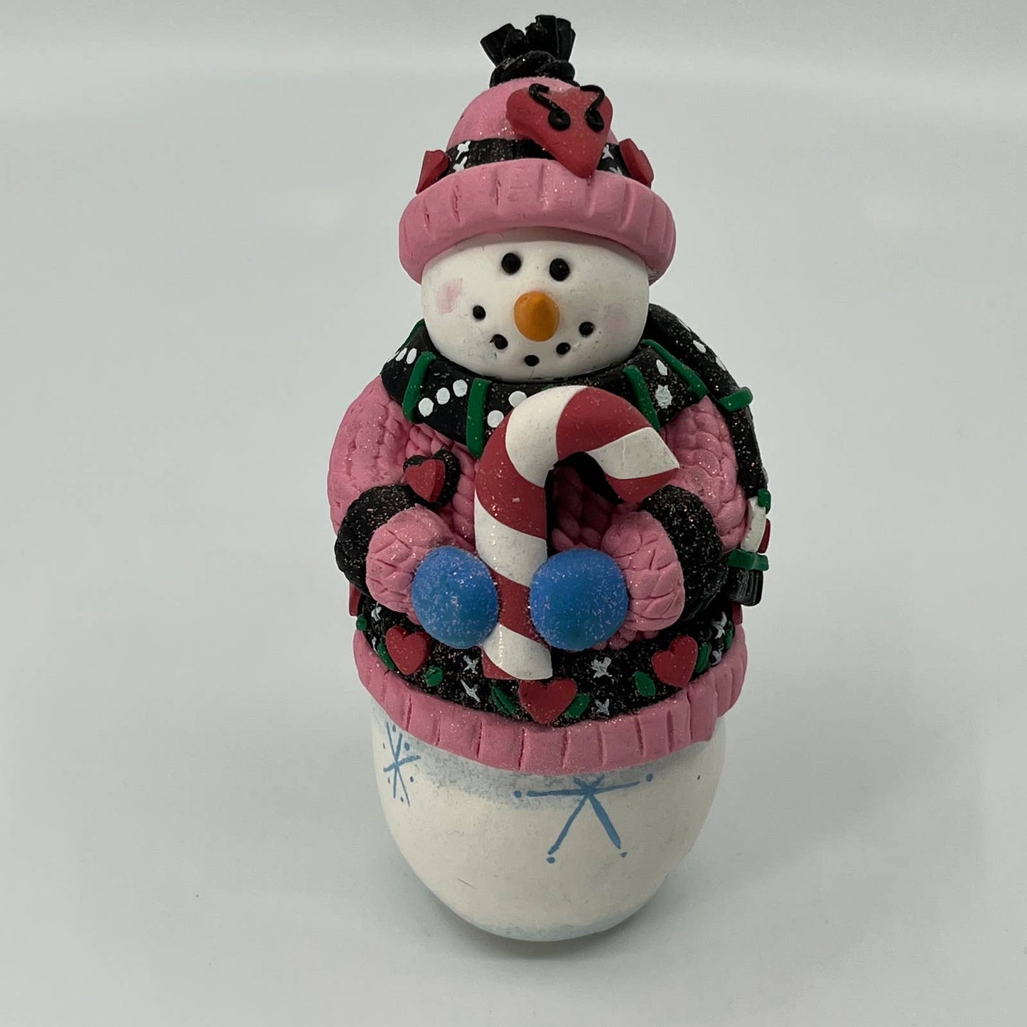 Vintage Merry Snowman In Sweater W Candy Cane Christmas Resin Figurine 5” TB5