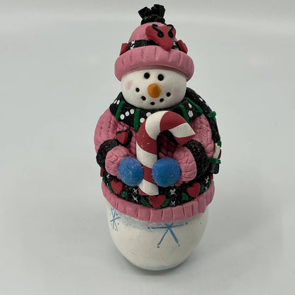 Vintage Merry Snowman In Sweater W Candy Cane Christmas Resin Figurine 5” TB5