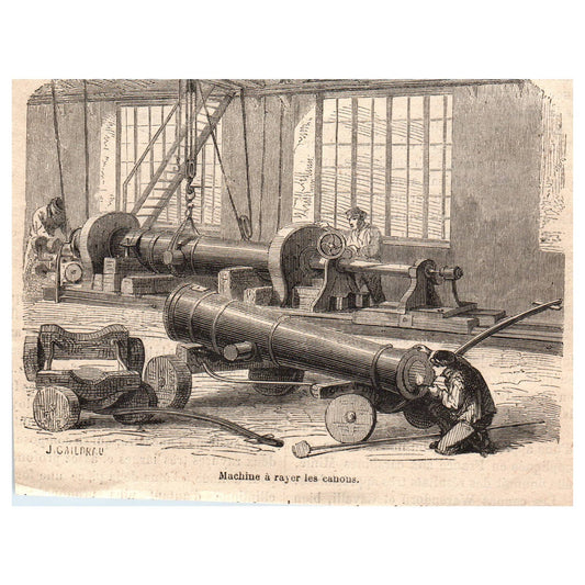 1888 French ARTILLERY Engraving Plate Cannon Barrel Rifling Machine 5.5x4.5" AD1