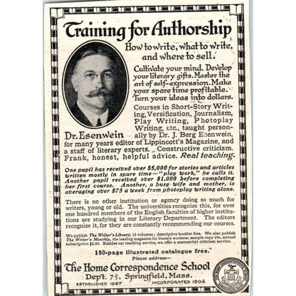 c1920 Harper's Magazine Ad Dr. Esenwein Correspondence School Springfield EA3-4