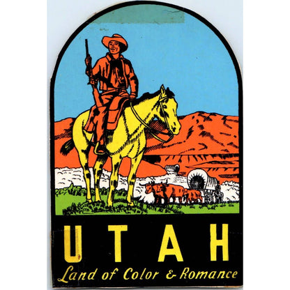 1960s Utah Land of Color and Romance Souvenir Decal Sticker 2.5x4" SE5