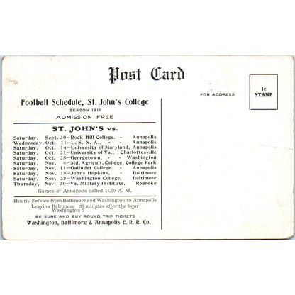 St. John's College 1911 Football Schedule Original Postcard TK1-23