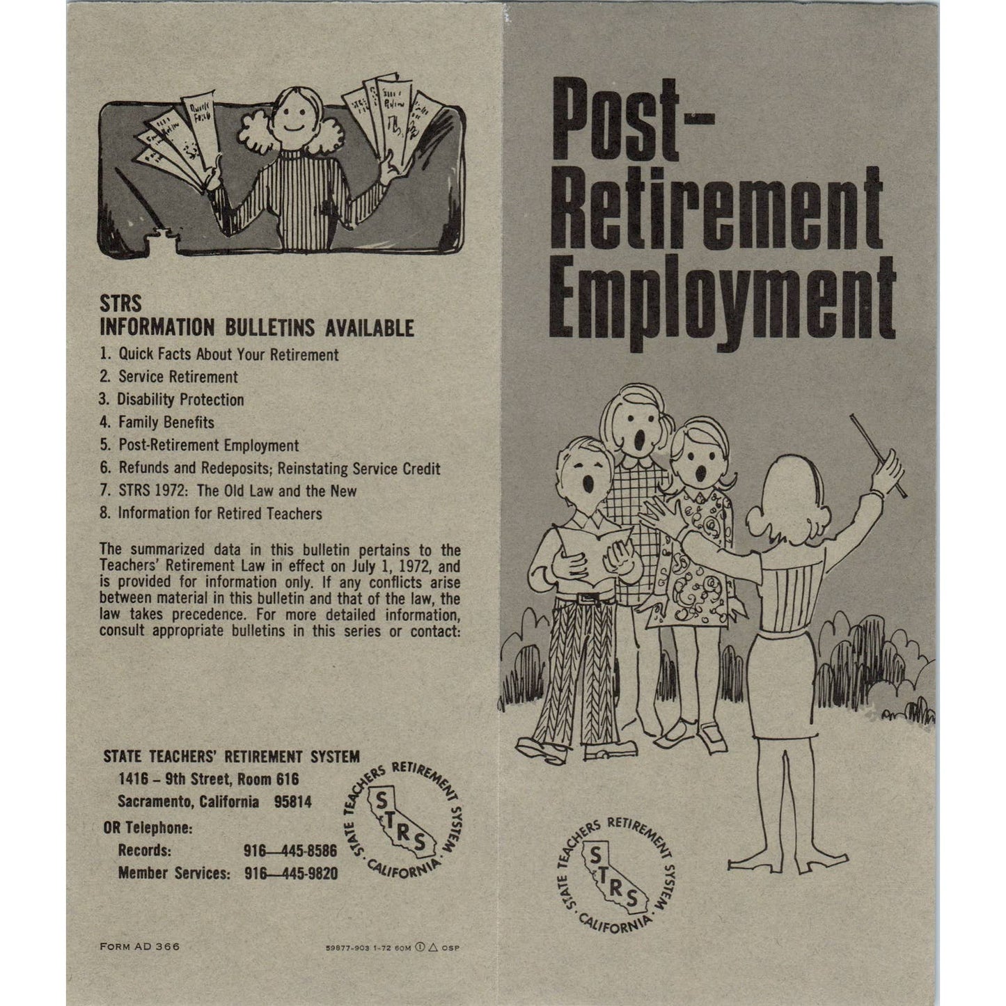 1972 State of California Teachers Retirement System Post Retirement Brochure AD7