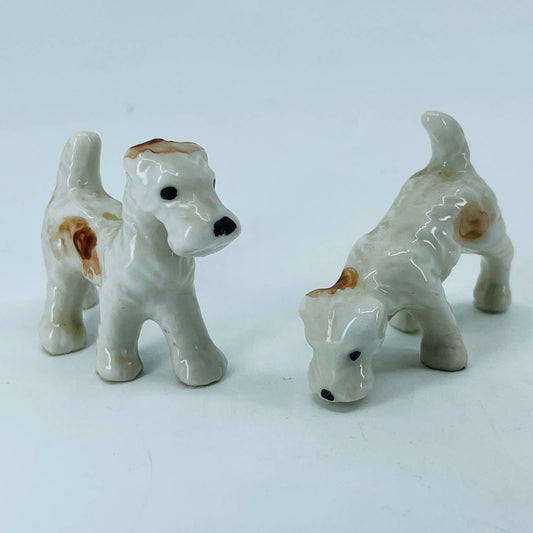 Vintage Lot of 2 Schnauzer Dog Figurines Hand Painted Ceramic 2” SA5