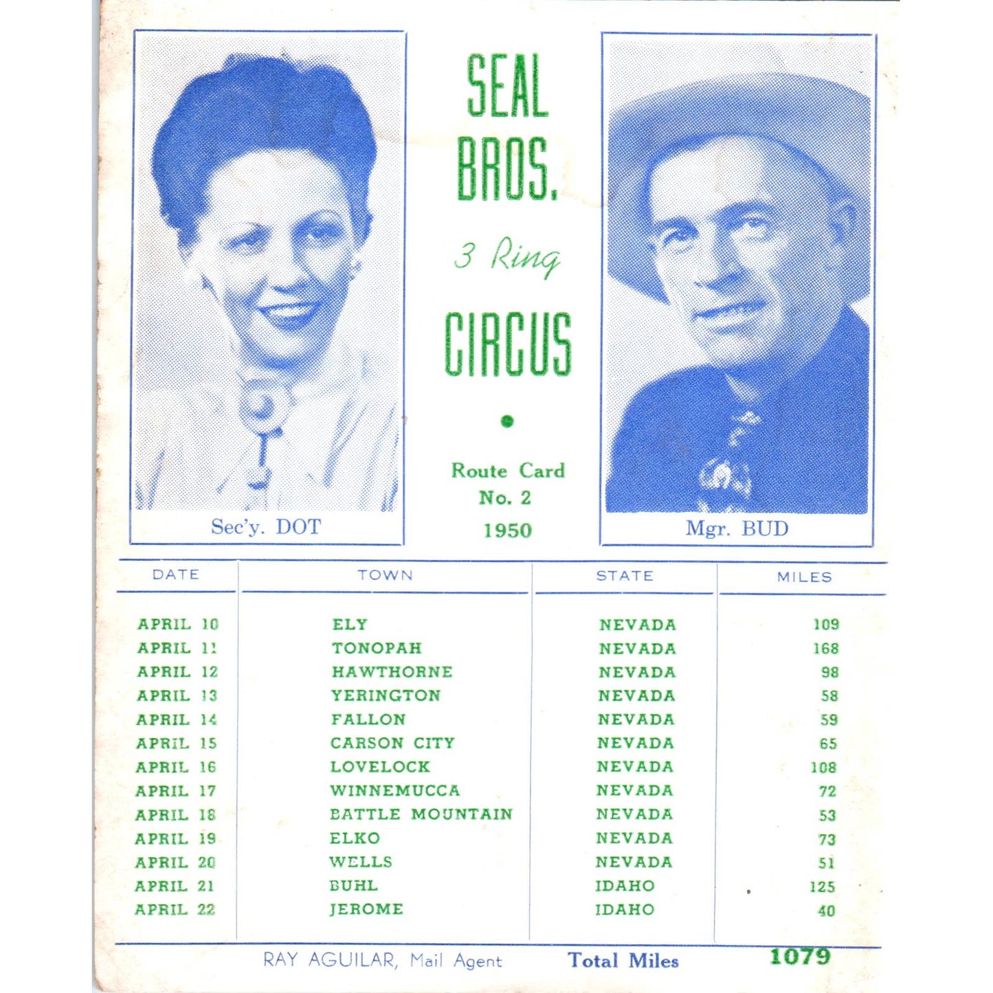 1950 Seal Bros. 3 Ring Circus Route Card No. 2 Dot & Bud AD4