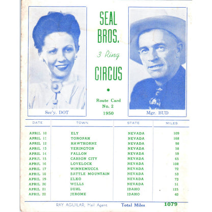 1950 Seal Bros. 3 Ring Circus Route Card No. 2 Dot & Bud AD4