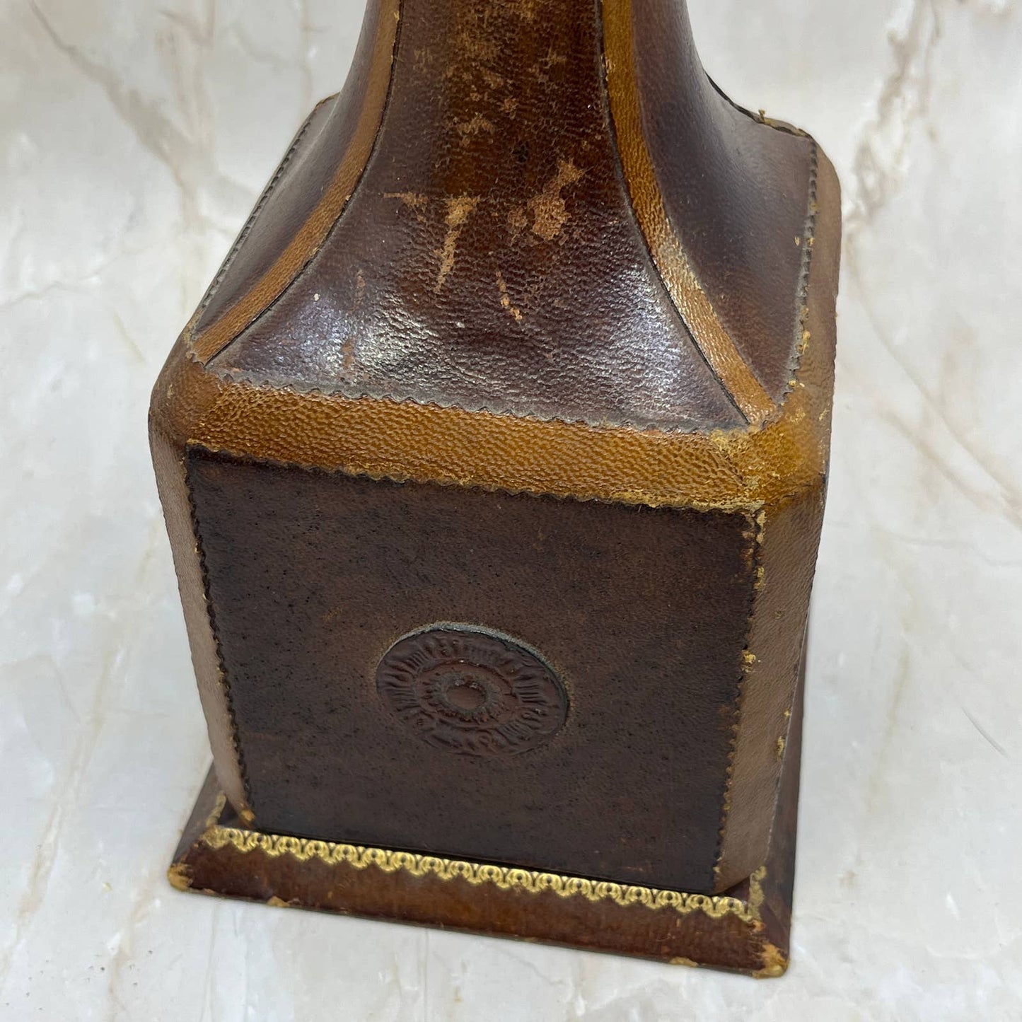 Vintage Italian Leather Wrapped Telephone Shape Decanter Bottle TC5