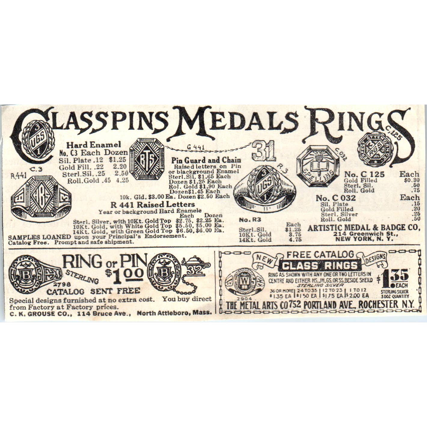 1931 Classpins Medals Rings Metal Arts Co Rochester NY Advertisement 2.5x4 SE6-1