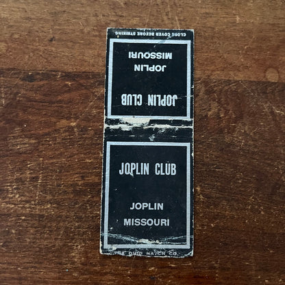 The Joplin Club Missouri Advertising Matchbook Cover SB3-M2