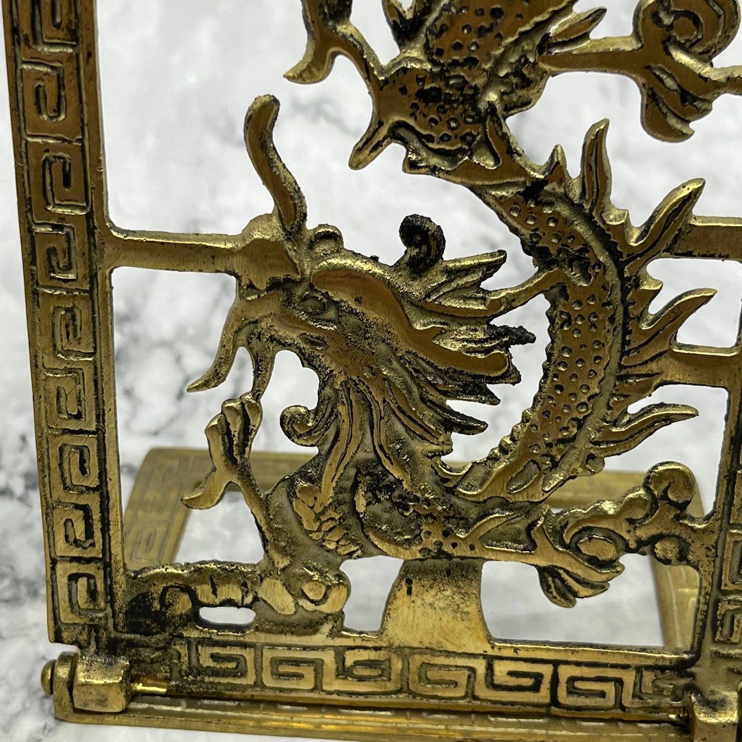 MCM Pair 2 Chinoiserie Dragon Brass Bookends 6x4" TK1