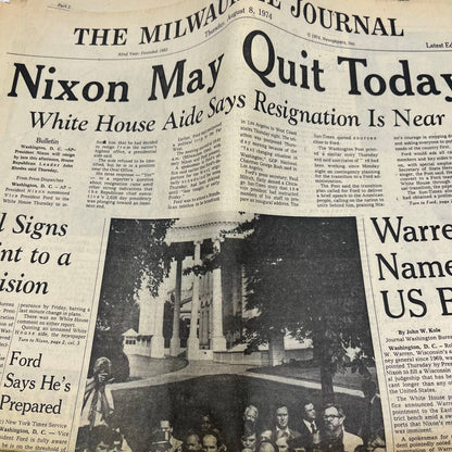 1974 Aug 8-11 MILWAUKEE Journal Newspapers Nixon Resigns Ford Sworn In TI6-16