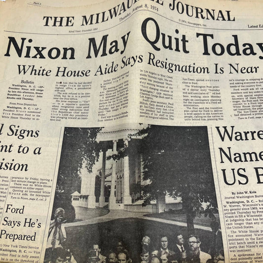 1974 Aug 8-11 MILWAUKEE Journal Newspapers Nixon Resigns Ford Sworn In TI6-16