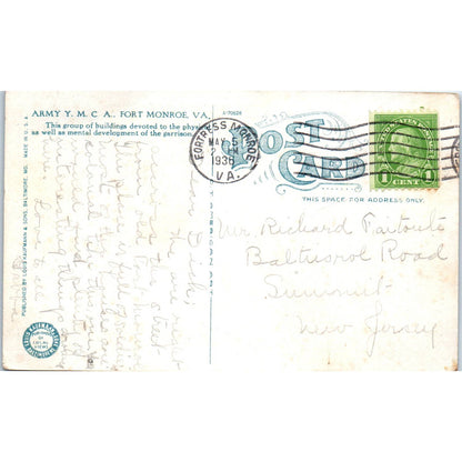 Army YMCA Fort Monroe Virginia 1938 - Original Postcard TJ7-RP1