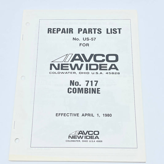 Original 1980 New Idea No. 717 Combine Repair Parts List US-57 TB9