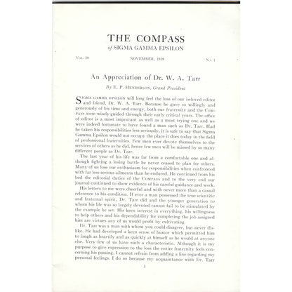 1939 The Compass of Sigma Gamma Epsilon Magazine W.A. Tarr Memorial TJ7