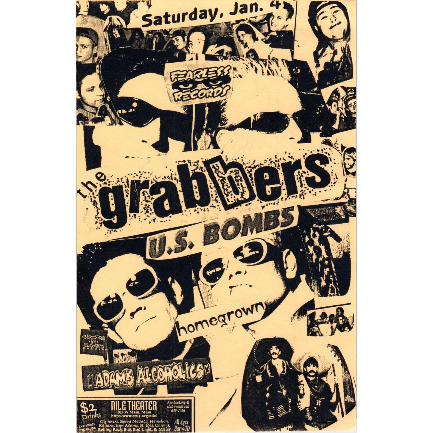 Vtg Concert Leaflet The Grabbers Homegrown Adam's Alcoholics Nile Theater AD7