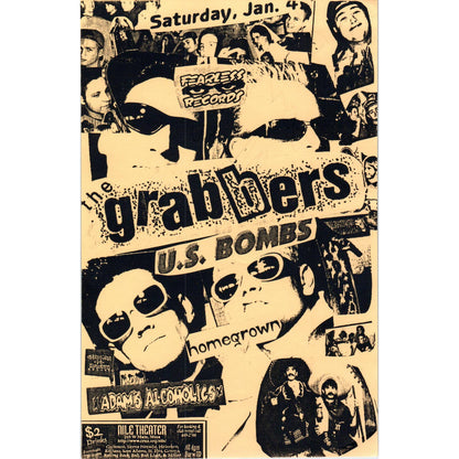 Vtg Concert Leaflet The Grabbers Homegrown Adam's Alcoholics Nile Theater AD7