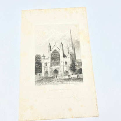 1836 Original Art Engraving Norwich Cathedral West Front, Floor Plan and Bio TG6