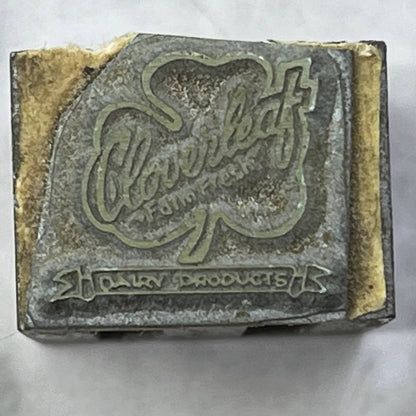 Vintage Letterpress Printers Block Plate Cloverleaf Dairy Producers SE827