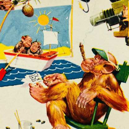 1940s WWII INK BLOTTER Brown & Bigelow Monkey Smoking Cigar Relaxing EA3