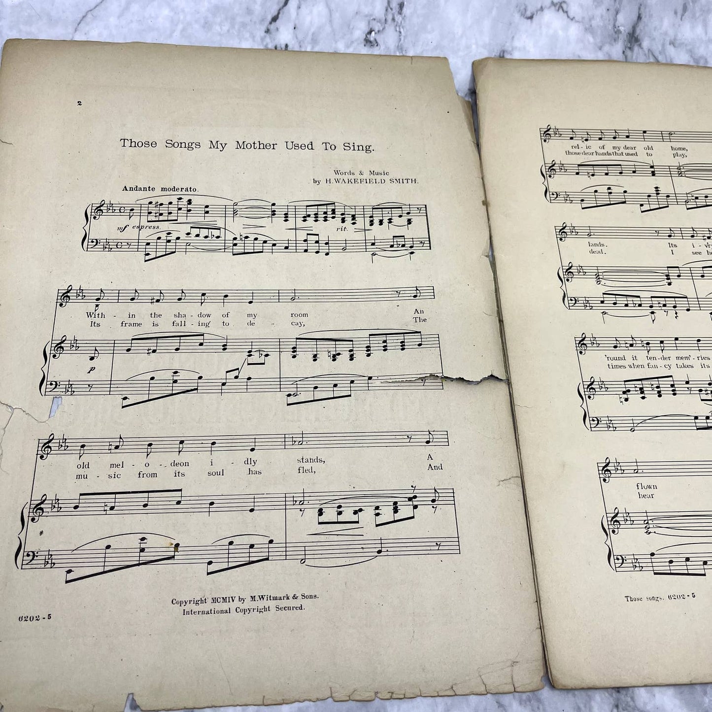 Those Songs My Mother Used to Sing H. Wakefield Smith 1904 Sheet Music TK2-SM