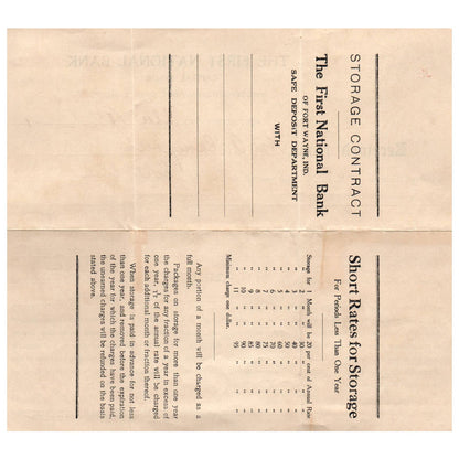 1911 First National Bank of Fort Wayne IN Safety Deposit Storage Receipt AD8