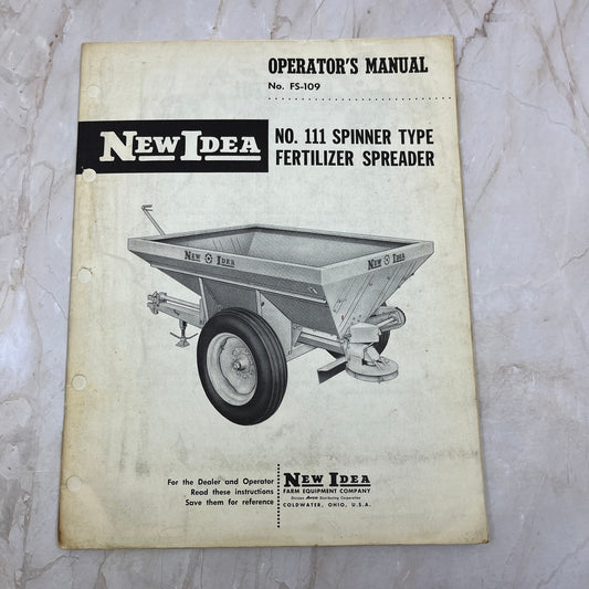 Vintage New Idea Operator's Manual No. 111 Spinner Type Fertilizer Spreader M1-1