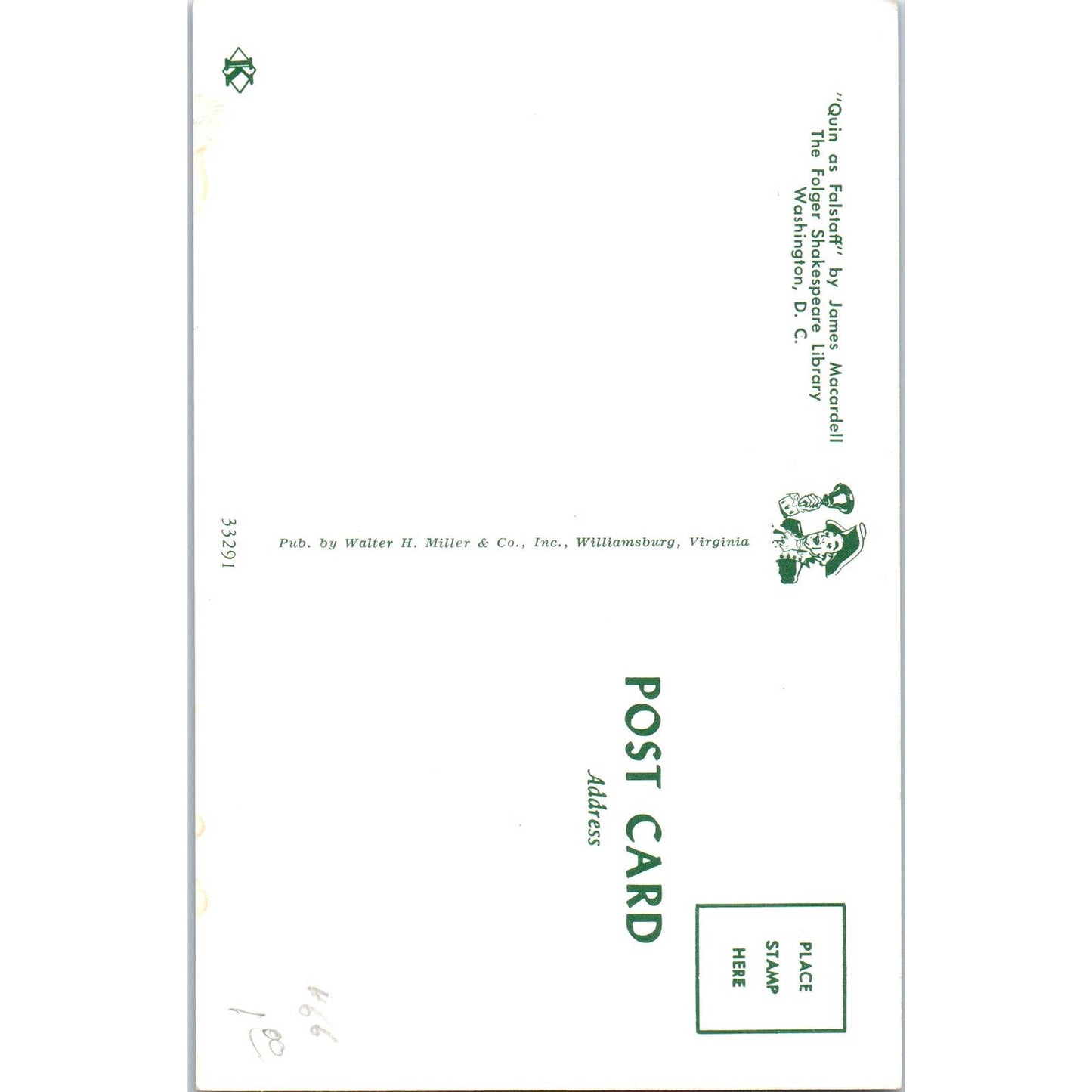 Quin as Falstaff James Maccardell Shakespeare Library Original Postcard TK1-P13