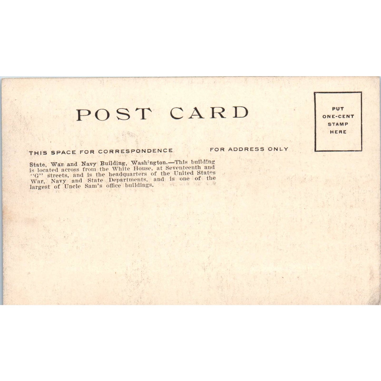 State War and Navy Building Washington c1910 Original Postcard TK1-27