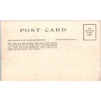 State War and Navy Building Washington c1910 Original Postcard TK1-27