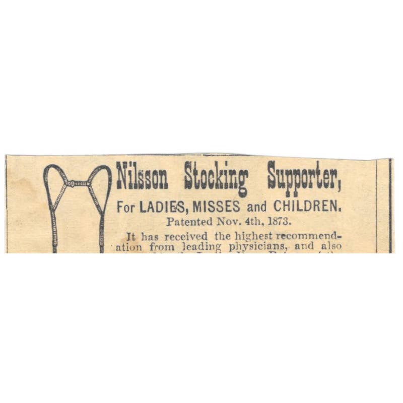 Nilsson Stocking Supporter Ellis Mfg Co Waltham MA - Ad 1878 Original TJ7-L2-4