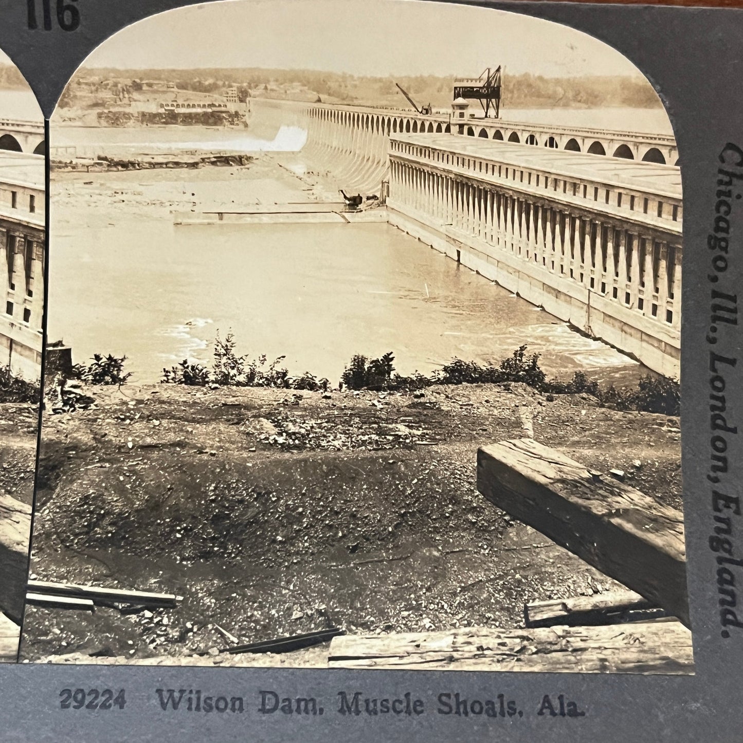 Wilson Dam, Muscle Shoals Alabama Antique Stereoview Card H2-2