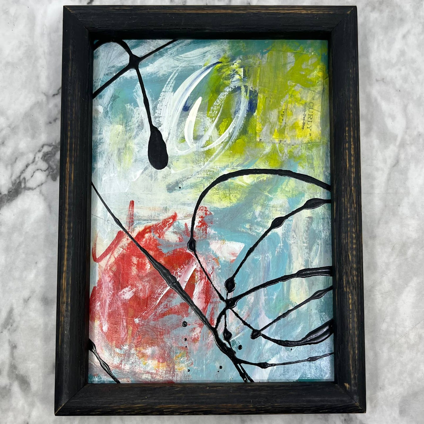 Original Framed Abstract Art Painting 5x7" Curly With COA TJ4