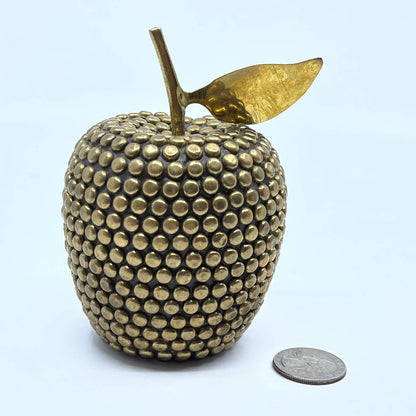 Vintage MCM Retro Brass Studded Apple Figurine Decorative Fruit 4”  TF5