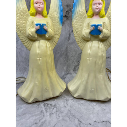 Vintage Pair Christmas Union Products Blow Mold Light Up Angels 1969 WORK GREAT