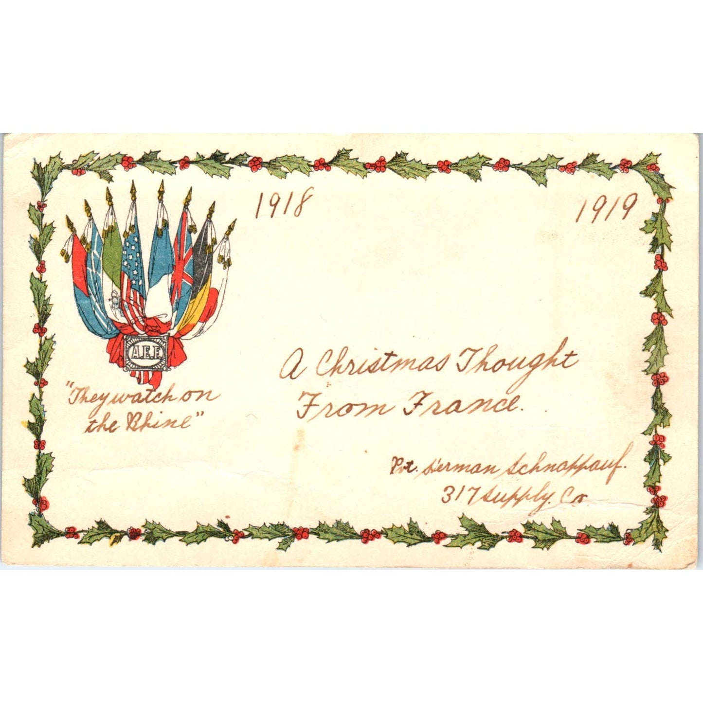 WWI A Christmas Thought From France 1918 - Original Postcard TJ7-RP1