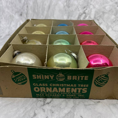 Shiny Brite 12 Vintage Mercury Glass Ornaments With Original Box Pink Teal Gold