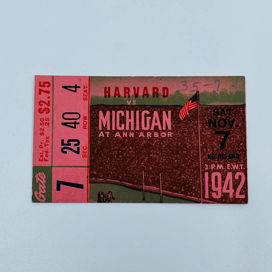 1942 Harvard vs Michigan College Football Ticket Stub AA2