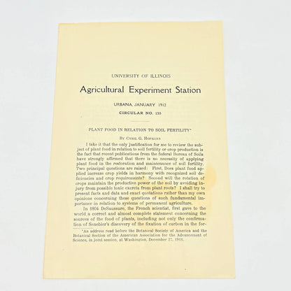 1912 University Of IL Bulletin 155 Plant Food in Relation to Soil Fertility TF9