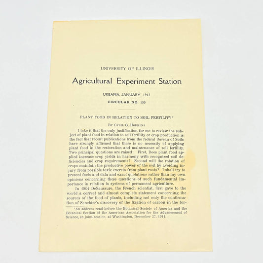 1912 University Of IL Bulletin 155 Plant Food in Relation to Soil Fertility TF9