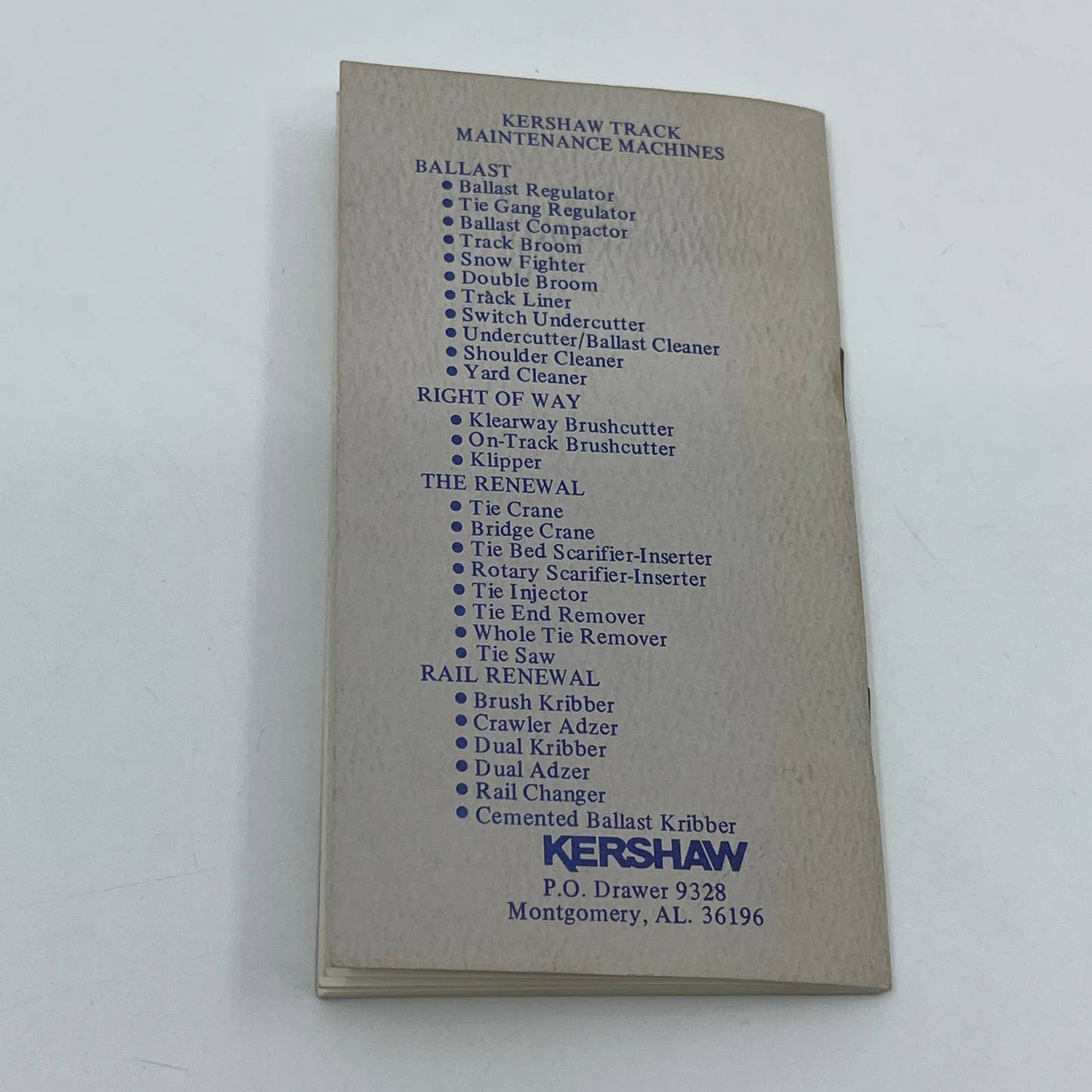 1982 Kershaw Railroad Track Maintenance Machines FRA Safety Standards Book TG6