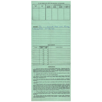 1958 The Pennsylvania Railroad Time Return and Delay Report Form AD8-1
