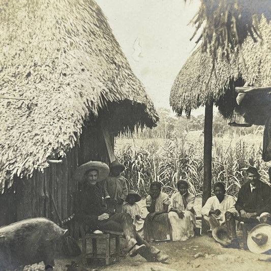 1903 Original Sepia Photograph Native Huts At Tuxpam Mexico AC7-1