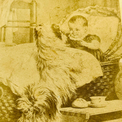 1860's Sepia on Card Good Morning Baby & Her Puppy Dog John P. Soule 2.5 x 4” C1